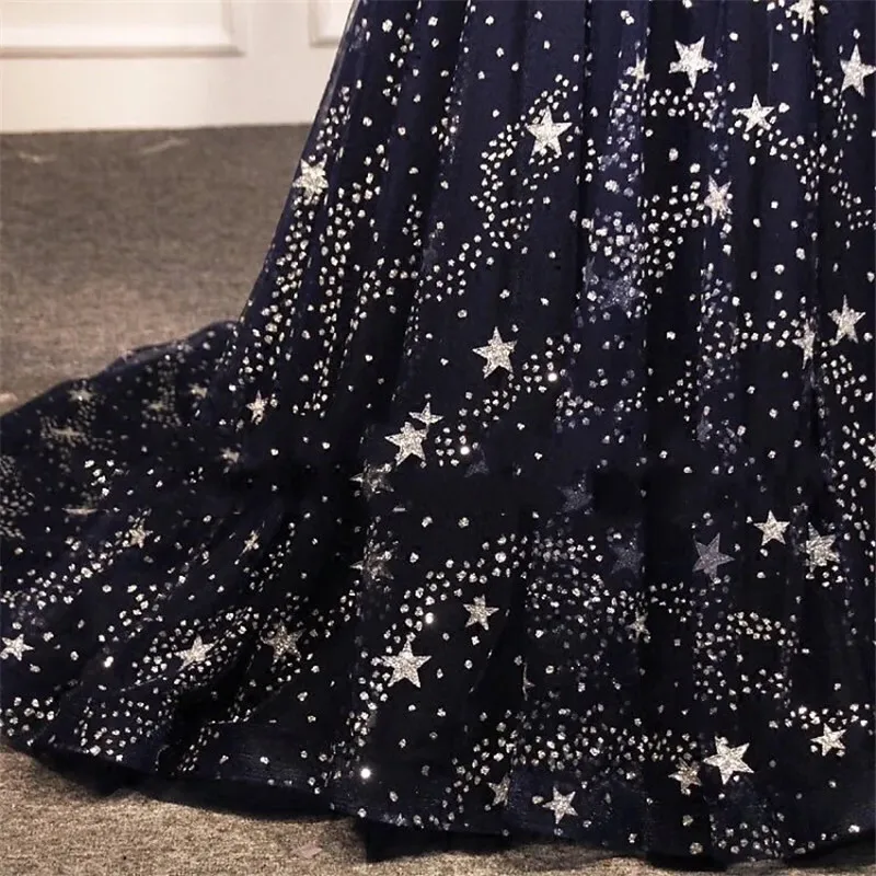 

Luxury Party dress, new design, shoulder length, thin star small tail, evening gown, custom made. marry dress vestido de noiva