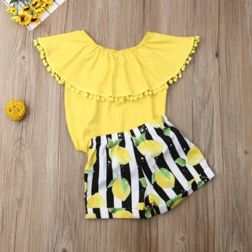 Pudcoco/топы с открытыми плечами и кисточками для маленьких девочек штаны в полоску