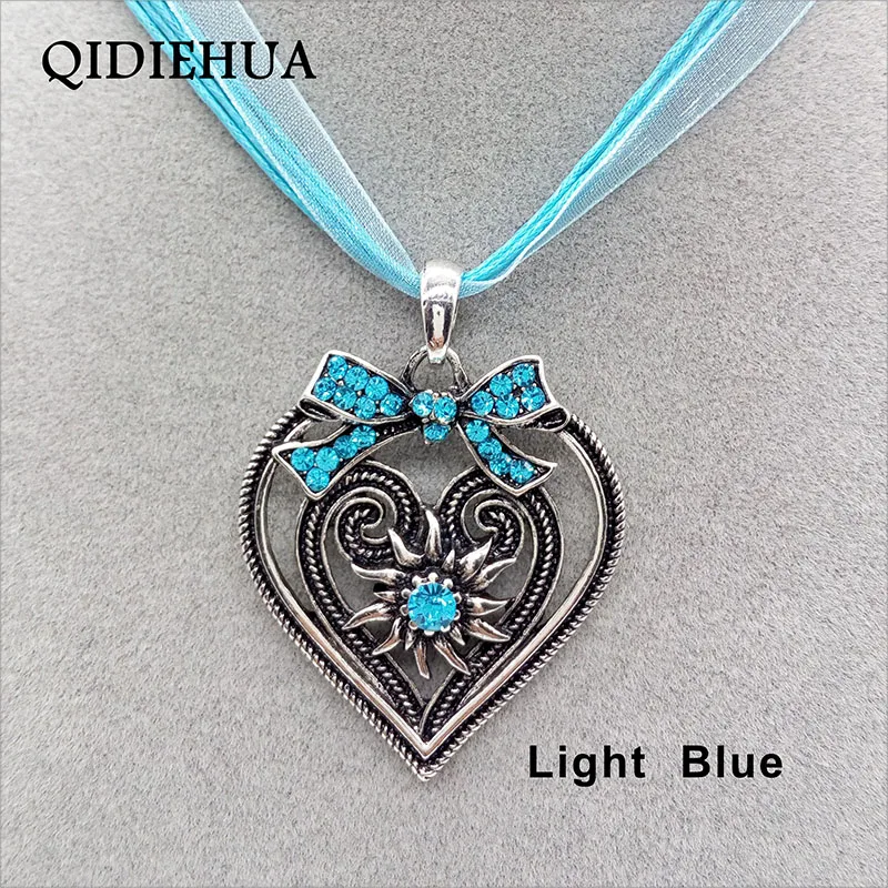 

Fashion Bow-knot Peach Heart Necklaces&Pendants Vintage Ribbon Cord Choker Necklace Women Charm Edelweiss Statement Necklace