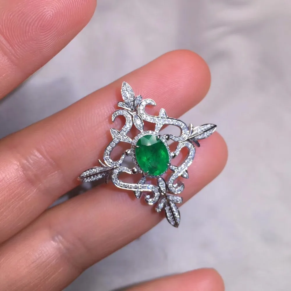 AIGS Fine Jewelry сертификат реальная 18-каратного белого золота AU750 натуральный зеленый изумруд 1.61ct подвески из драгоценных камней для милое Женское Ожерелье