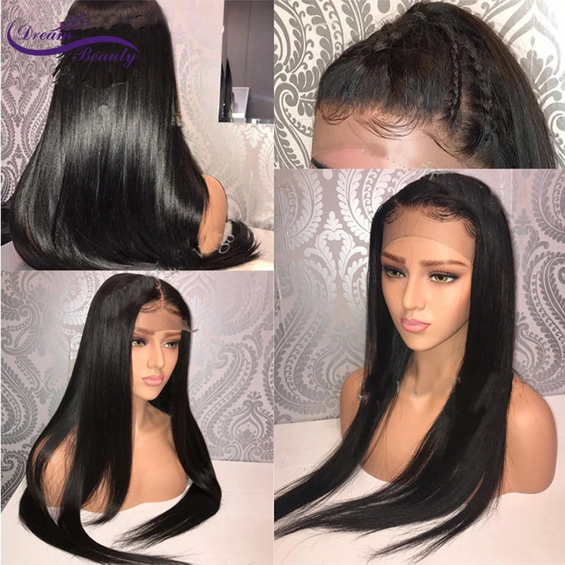 Dream Beauty бразильские прямые 4x4 шелковые Базовые Парики с детскими волосами 130%