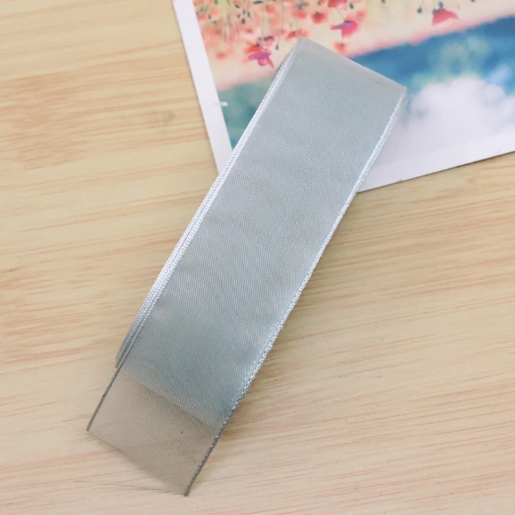 silver 1 м/лот 25 мм Снежная пряжа органза ленты искусственный шелк ленты DIY Скрапбукинг материал свадебные ручной работы аксессуары для волос - Цвет: silver