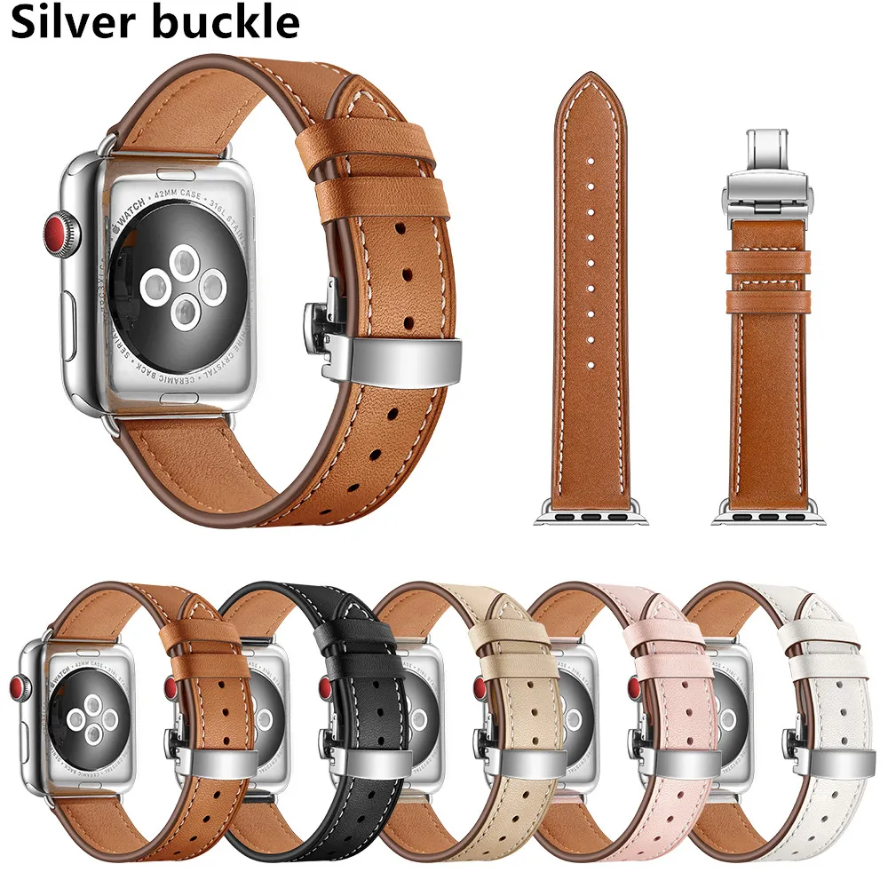 Итальянский ремешок из натуральной кожи для Apple watch, 4 ремешка, 44 мм, 40 мм, iWatch, 42 мм, 38 мм, браслет с бабочкой и пряжкой, Apple watch 3, 2, 1