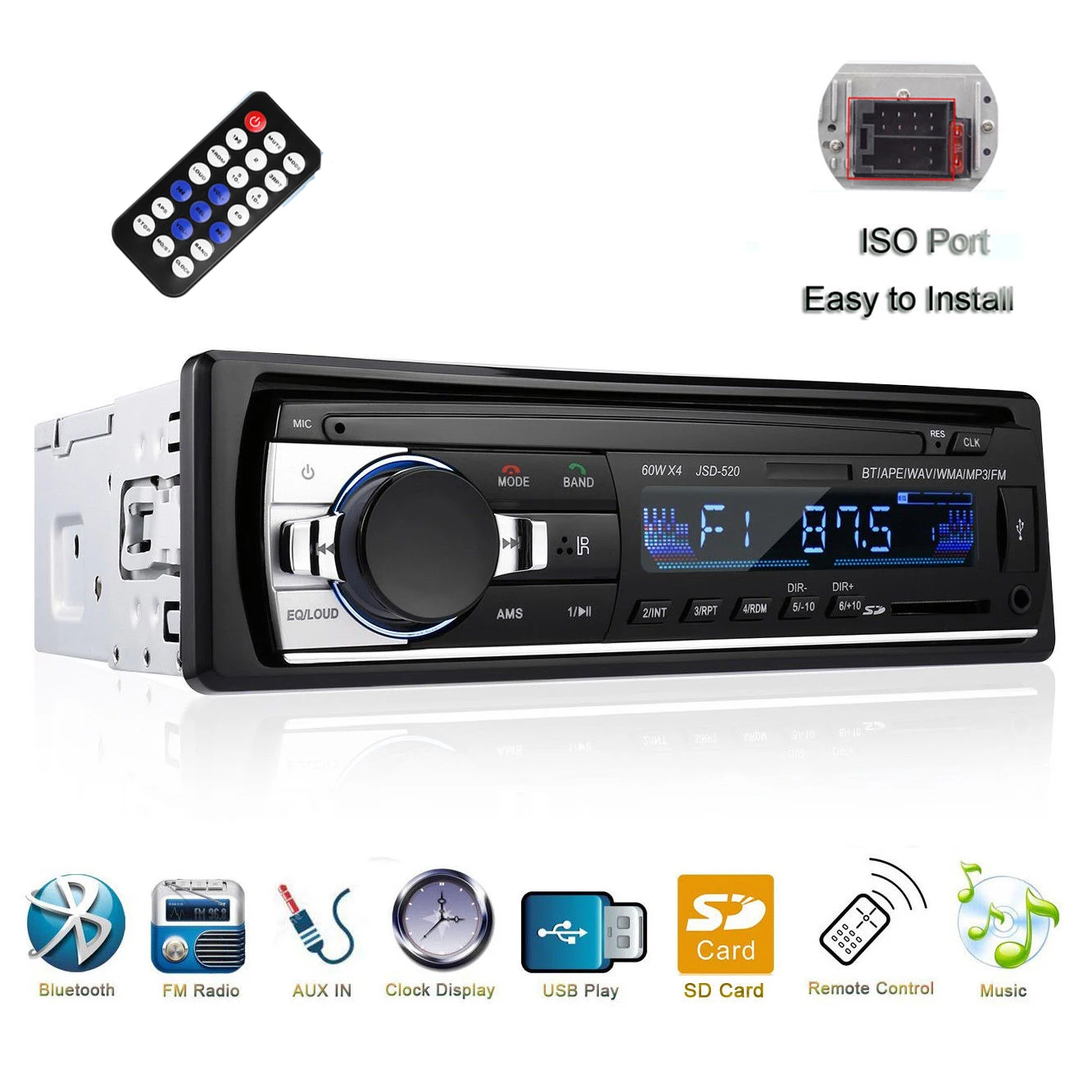 1 DIN автомагнитола автомобильный аудио FM Bluetooth MP3 аудио плеер Bluetooth Мобильный Телефон Handfree USB/SD автомобильный стерео радио в тире Aux вход