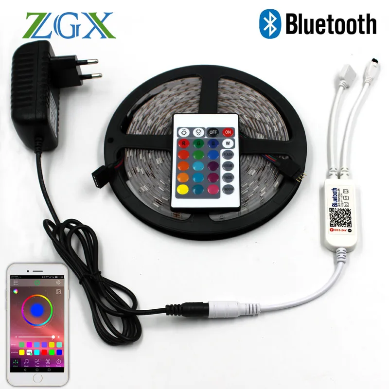 

Bluetooth 5050 RGB LED Strip lamp Decor TV/PC Tape light neon ip waterproof diode ribbon Controller DC 12V adapter set lights