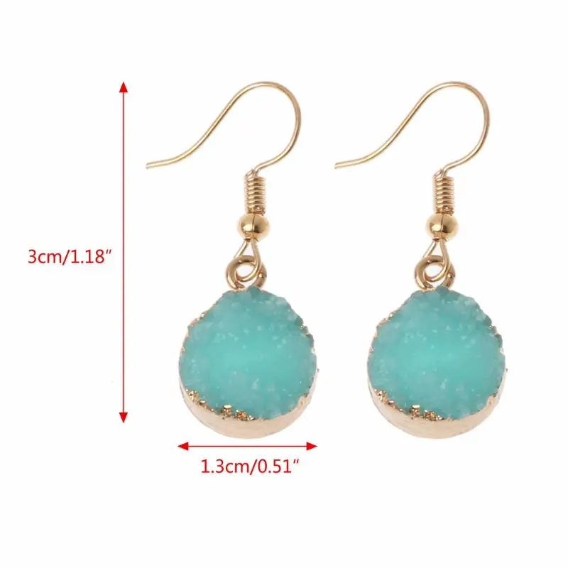 

Druzy Stone Hook Drop Earring Round Circle Natural Quartz Geode Crystal Jewelry