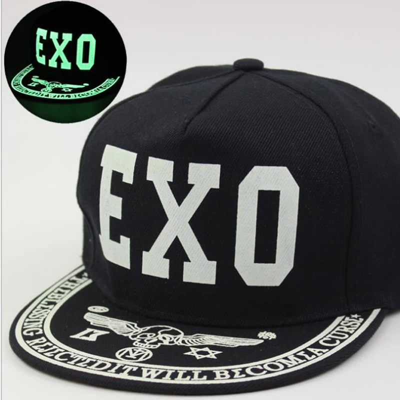 Новинка 2018 флуоресцентная светящаяся мужская шляпа хип хоп кепка Черная EXO с