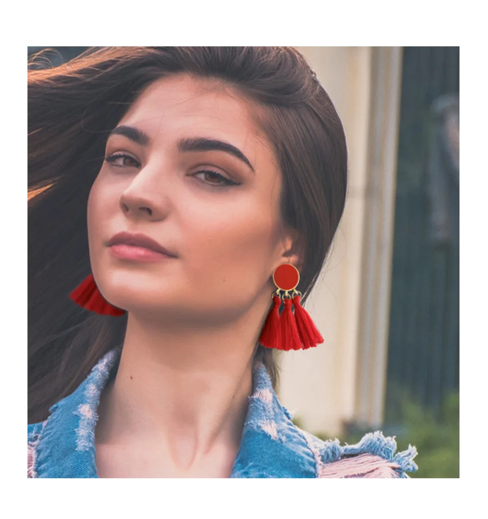 Модные сережки с кисточками Boho для женщин, массивные винтажные этнические ручные серьги из хлопчатобумажной ткани с бахромой, женские свадебные украшения