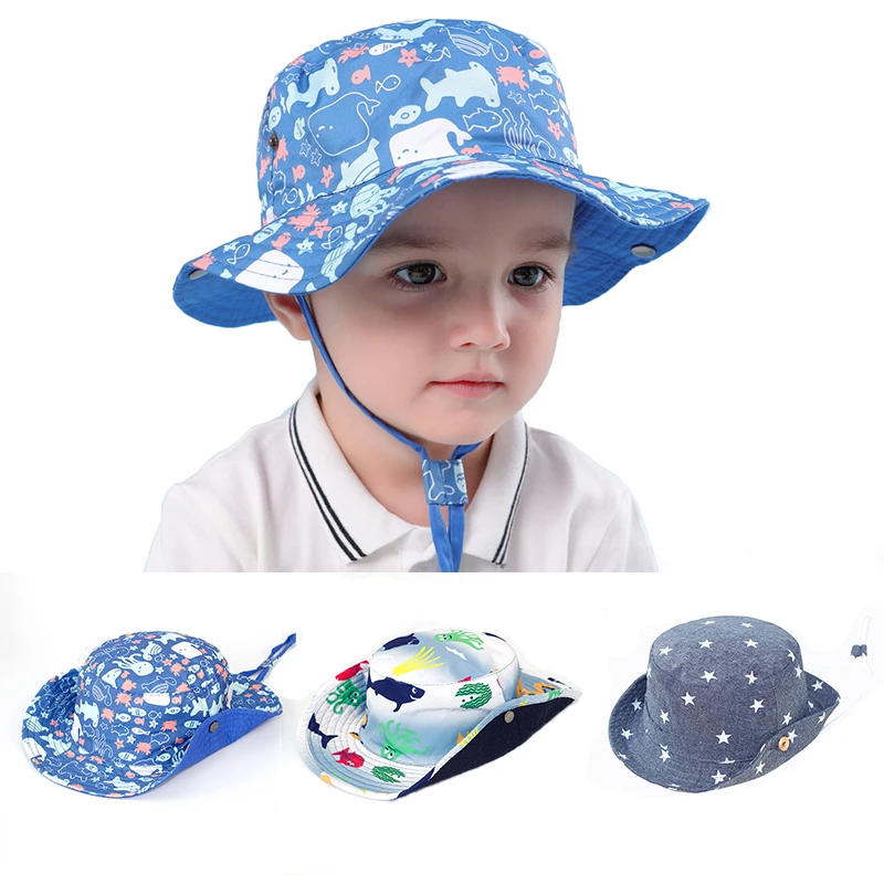Reversible Outdoor Baby Summer Hat Boys UPF 50+ Wide Brim Toddler Beach Bucket Star Shark Sea | Детская одежда и обувь
