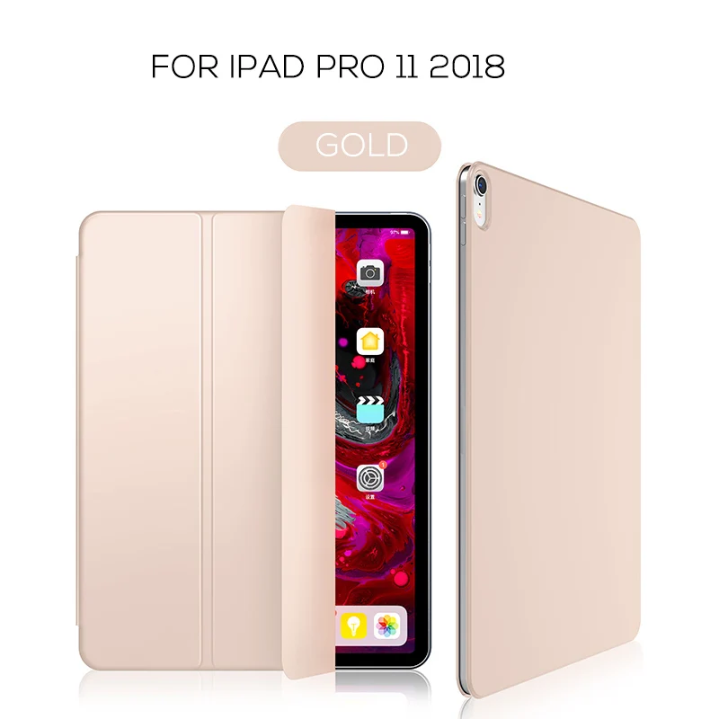 Золотой Умный чехол-книжка для iPad Pro 11, тонкий официальный 1:1, Магнитный чехол с задней крышкой, чехол для нового iPad Pro 11, черный чехол - Цвет: Золотой