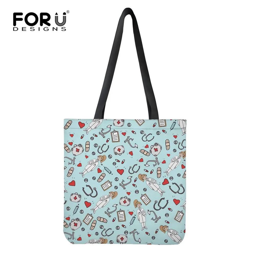 FORUDESIGNS/Новая модная женская Экологичная сумка-шоппер Льняная сумка с рисунком медсестры Холщовая Сумка подростковая книга для девочек Сумка bolsa tela - Цвет: HXA224Z22