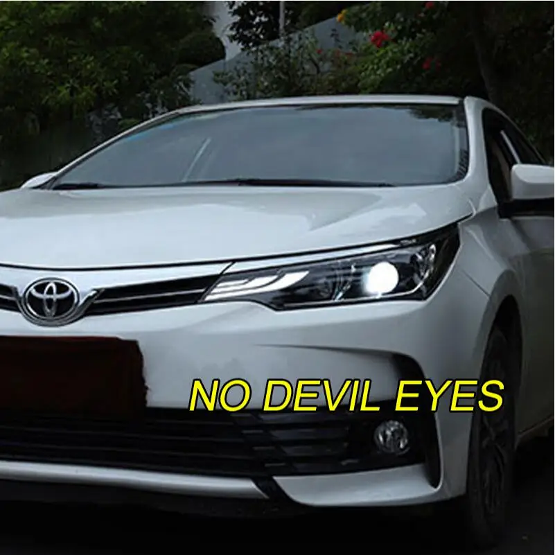 No devil eyes Автомобильный Стильный чехол для фары Toyota Corolla- светодиодный фонарь DRL двойной луч Биксеноновые автомобильные аксессуары - Цвет: No devil eyes