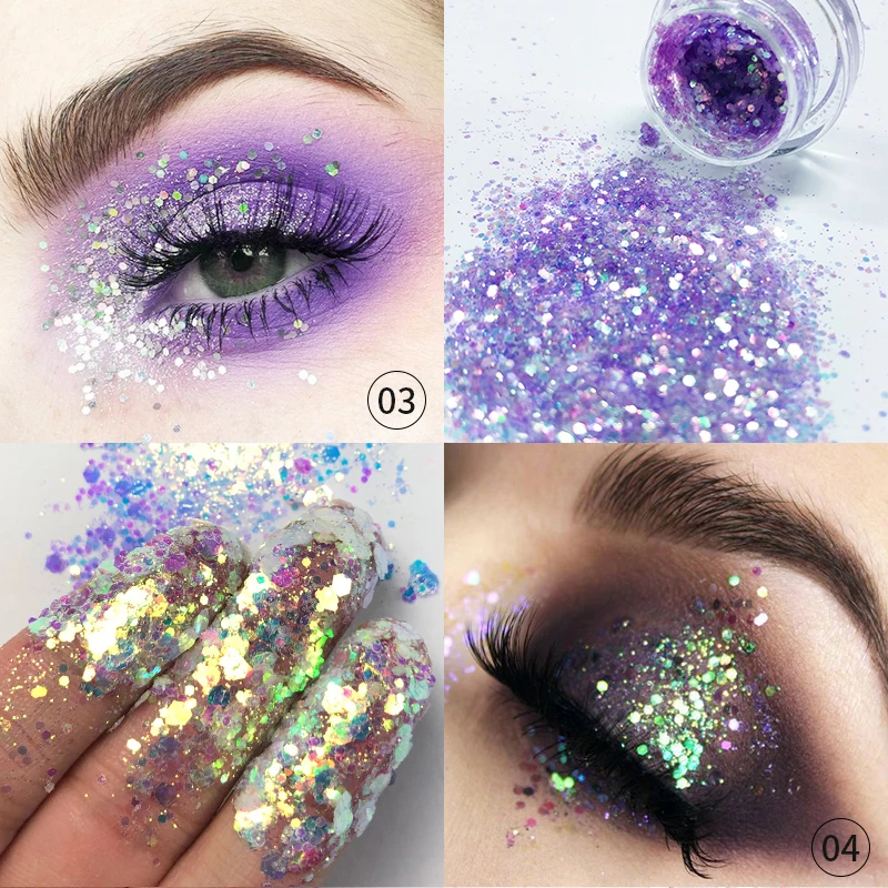 2pcs 1set 03 04 Профессиональный Фотофон 2 шт./компл. Eyes Sequins; блестящие вечерние макияж блестящие расшитые блестками с раскрашенным в яркие цвета глаз, губ и тела, накладные ногти, покрытие для косметики - Цвет: 2pcs 1set 03 04