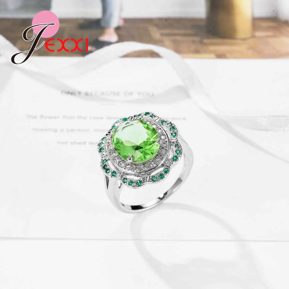 High-End 925 Sterling Silver Crystal Jewelry Women Colorful Fashion Hollow Flower Rings New Bijoux for Femme | Украшения и