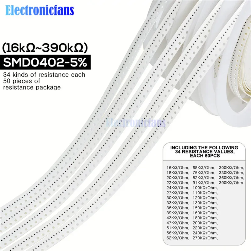 1700 шт./лот 0402 SMD резистор 0R-10 м Ом 5% 1/16 Вт 0,25 чип сопротивление фиксированной комплект резисторов в ассортименте Большие размеры 34 значения х 50 шт = 1700 шт
