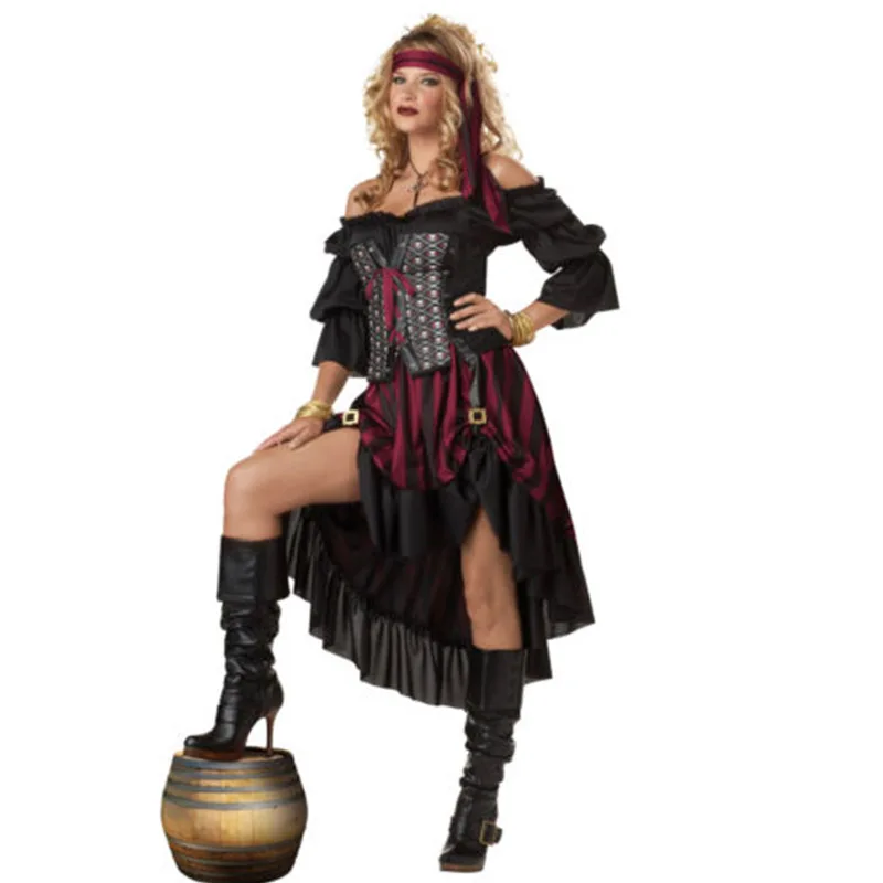 Steam punk Ренессанс Женская Калифорния пиратские костюмы Сексуальная девушка Buccaneer