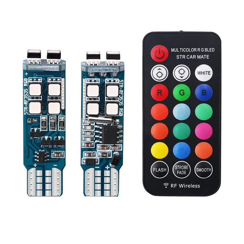2 шт./компл. T10 Canbus RGB светодиодсветильник лампа атмосферная беспроводной пульт