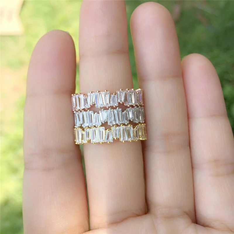 Модные золотые прямоугольные кольца с кубическим цирконием для женщин свадебные