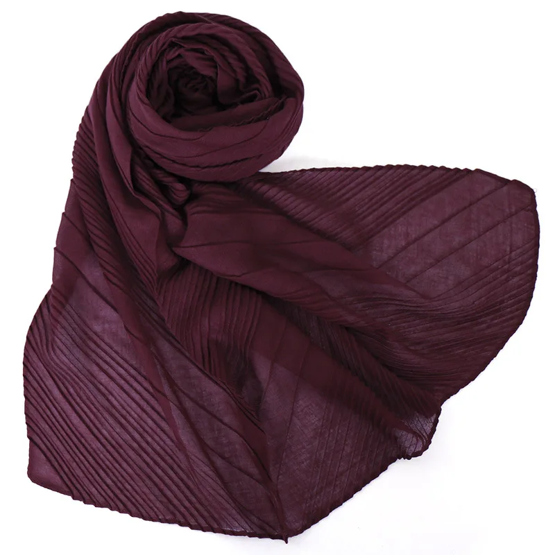 9 burgundy 10 шт./лот,, Женский плиссированный хлопковый шарф, однотонный, весна-осень, Длинные Большие шали, шарфы, обёрточная бумага, мусульманские хиджаб платок - Цвет: 9 burgundy