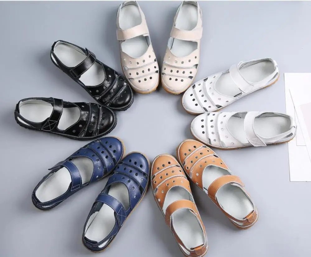 Сандалии женские из натуральной кожи мягкие босоножки с перфорацией