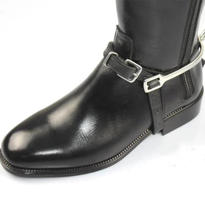 Horse Riding Leather Spur Straps Black Durable Thickened Sturdy 50cm Outdoor Equestrian Accessories With Alloy Buckle