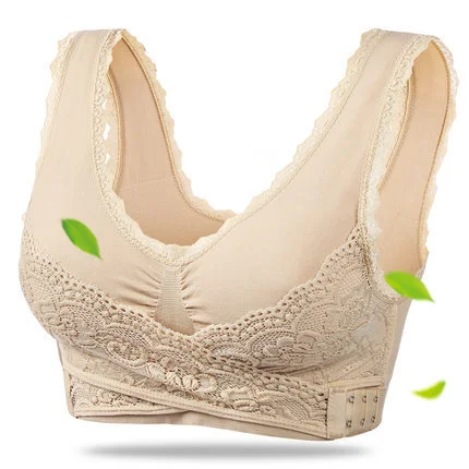 Спереди поперечная боковая пряжка беспроводной кружевной бюстгальтер