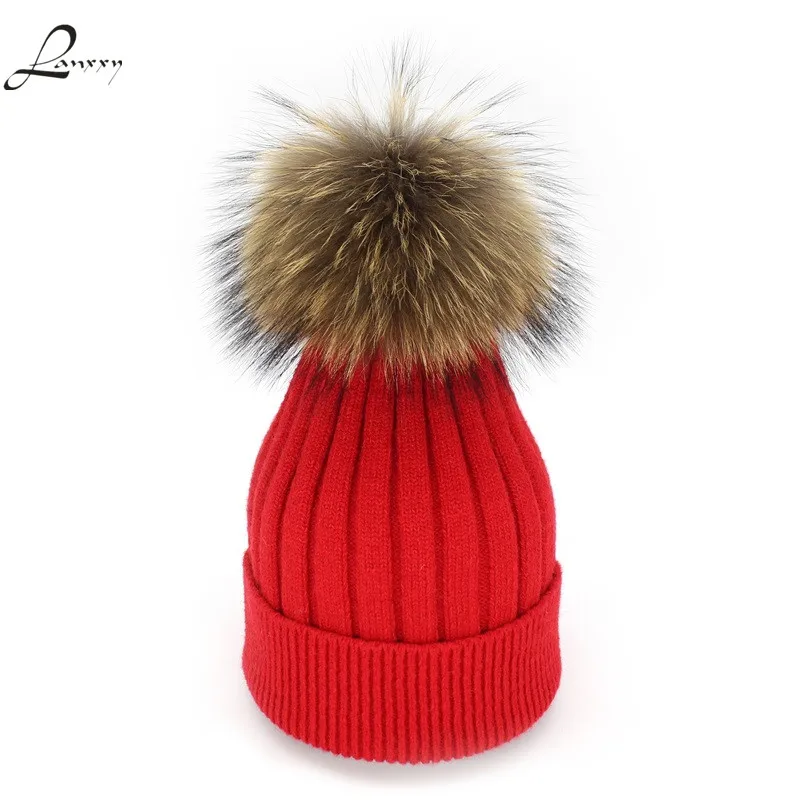 

Lanxxy 2017 Women Winter Beanies Caps Real Fur Pompom Hats for Women