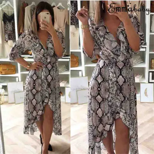 Летние винтажные женские сексуальные цветочные принты с глубоким v-образным