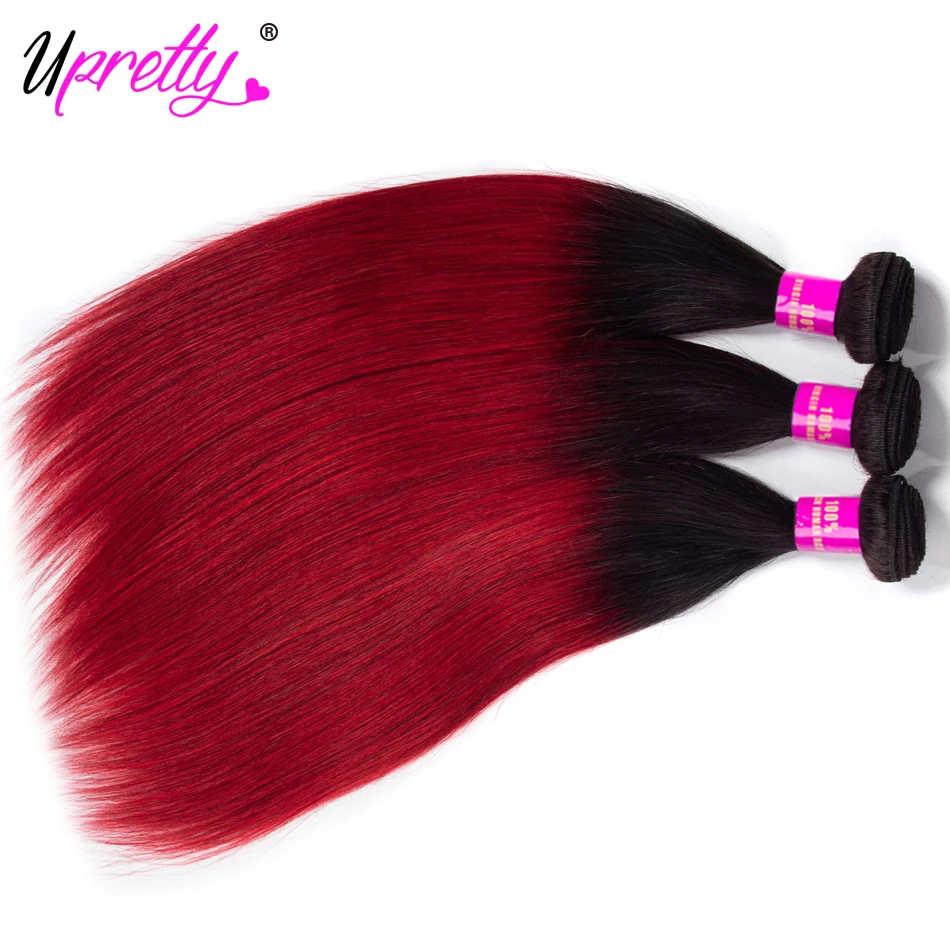 Upretty Ombre разноцветные шиньоны с закрытием бразильские прямые волосы 1B бордовый