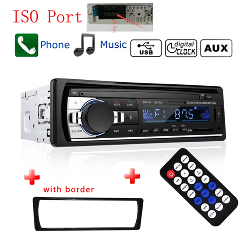 Podofo JSD-520 1 din автомобильный MP3 мультимедийный плеер Автомобильный стерео радио fm-приемник Aux вход SD USB 12 В в-тире Bluetooth Авто радио