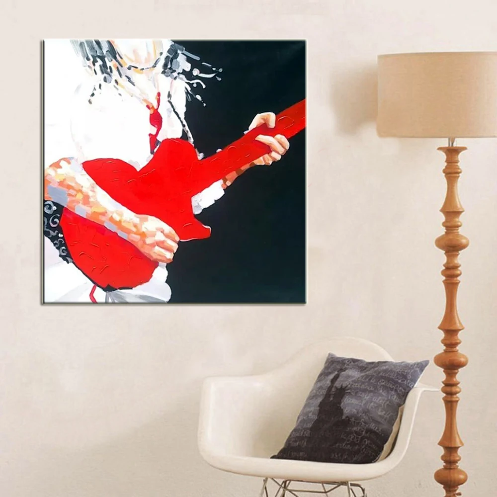

Hand Painted Wall Painting Guitarist Paintings Picture On Canvas Abstract Music Home Decor Oil Painting Hang Pictures For Room