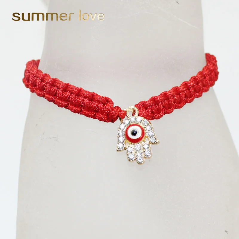 

Handmade String Braided Red Rope Lucky Bracelet Green Thread Turkish Crystal Hamsa Hand Charm Bracelets For Women Love Jewelry