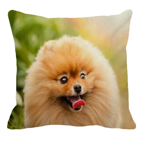 XUNYU Pomeranian Print Linen Pilllowcase Home Sofa Square Cushion cover Animal Dog Pattern Pillow cover AC105 - Цвет: 2