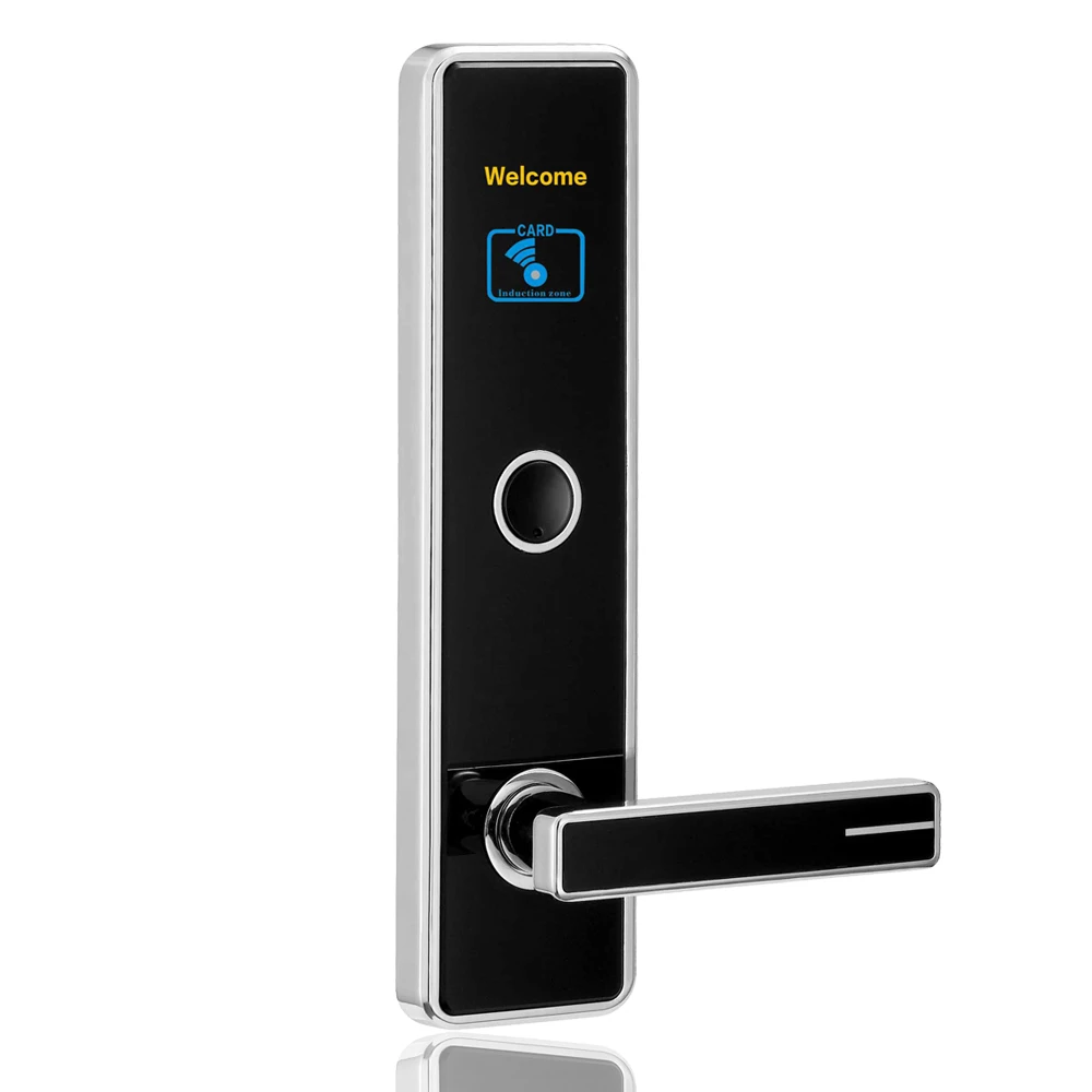 

Free Hotel Software Black Smart RFID Key Card Lock Electronic Digital Door Lock Smart Entry For Hotel or Home
