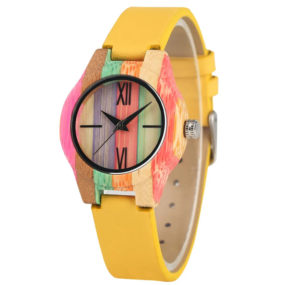 Trendy Lady Watch Quartz Movement Unique Yellow PU Leather Watch Strap Simple Roman Numerals Display Women's Watches Top Gift