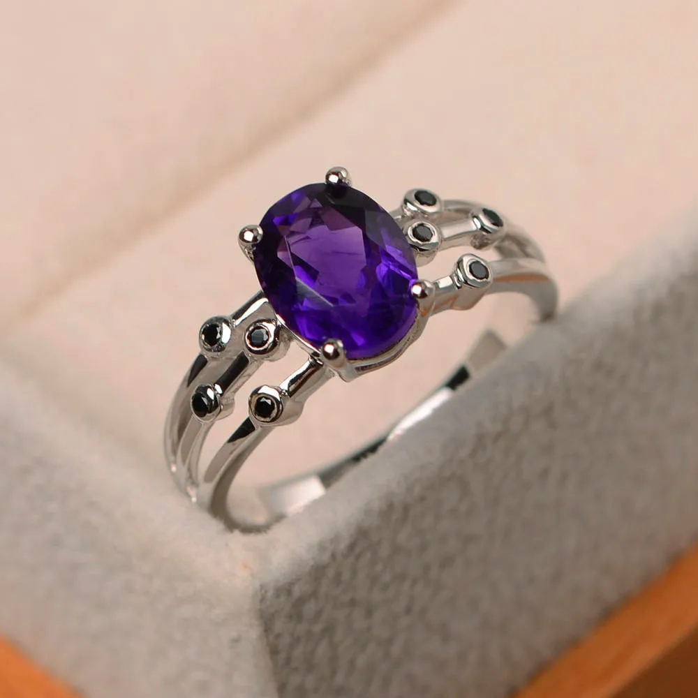 Purple Милое женское кольцо с зеленым красным синим фиолетовым Черным Камнем, модное серебряное кольцо 925 пробы, свадебные ювелирные кристаллы, кольца для помолвки для женщин - Цвет основного камня: Purple