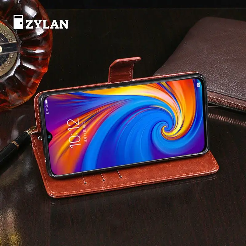 Кожаный чехол для Lenovo Z5S с откидной крышкой и подставкой бесплатный подарок |