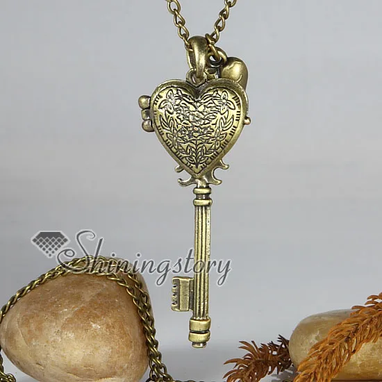 

Locket key brass antique style long chain pendants necklaces jewelry for men and women unisex cheap fashion