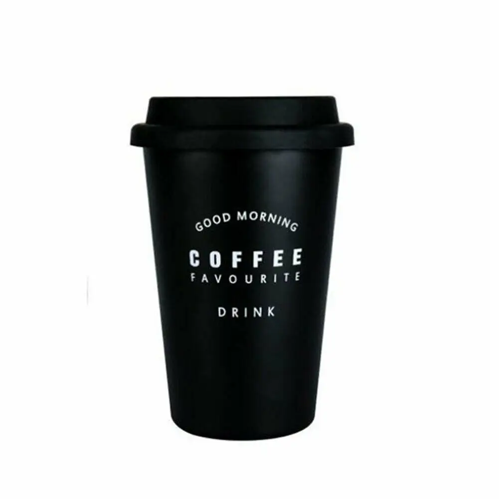 Style 1 Black Многоразовые керамические кружки для путешествий с силиконовой крышкой, чашки из костяного фарфора, кружка для путешествий, чая, кофе, портативные чашки - Цвет: Style 1 Black