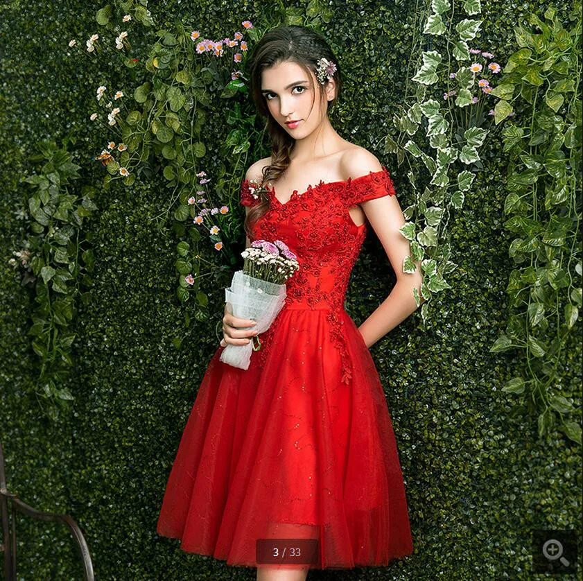 Robe de mariage Красные кружевные короткие свадебные платья недорогие маленькие