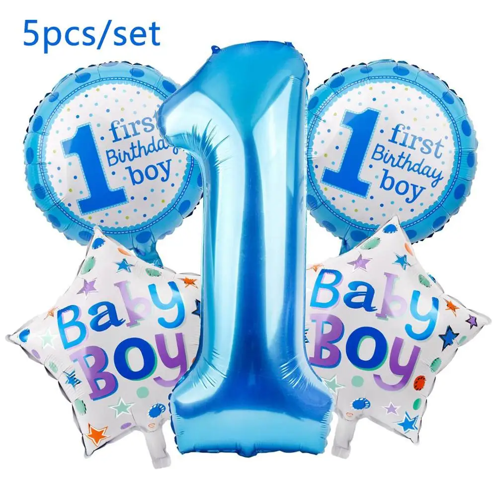 Blue 5pcs Aluminium Staraise 25 шт. воздушные шары на 1-й День рождения Синий Розовый фольгированные шары Детские первый день рождения украшения на один год день рождения детский праздничный Декор - Цвет: Blue 5pcs Aluminium