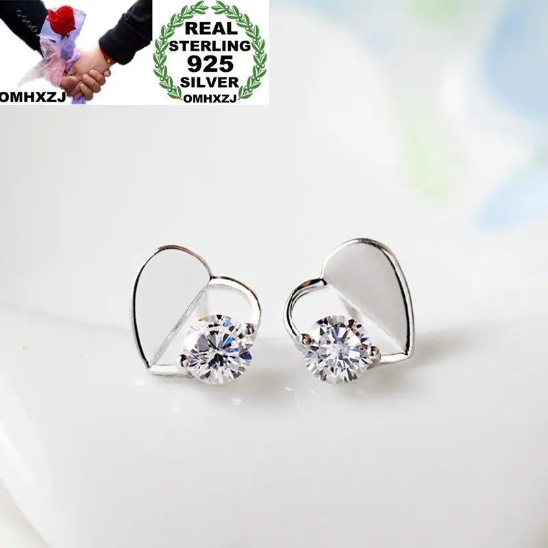 

OMHXZJ Wholesale European Fashion Woman Girl Party Wedding Gift Heart Amethyst Zircon S925 Sterling Silver Stud Earrings EA161