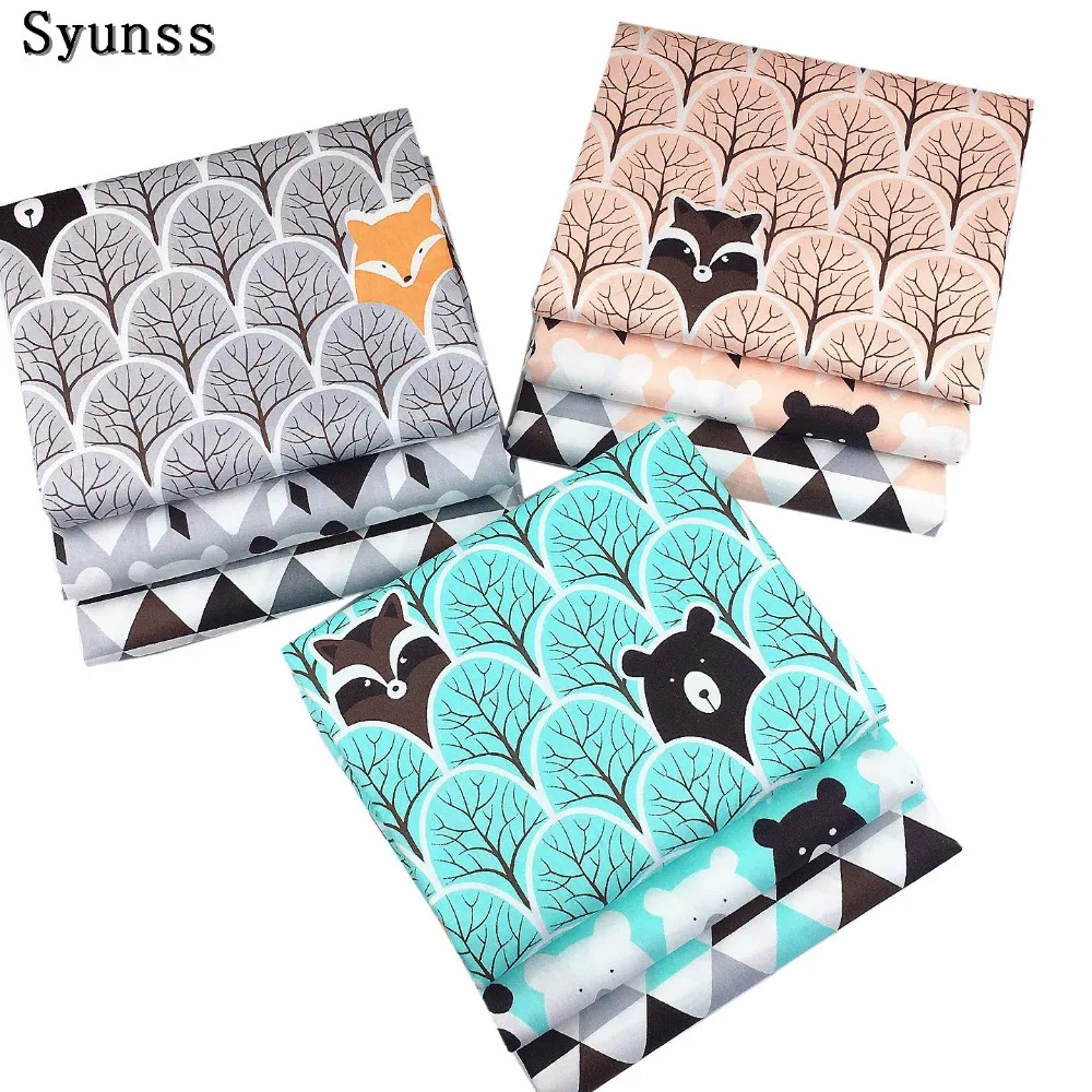 Syunss Сделай Сам Лоскутное шитье Детские игрушки Детские кроватки подушки одеяло шитье Tissus мультфильм треугольный Печатный твил хлопчатобумажная ткань