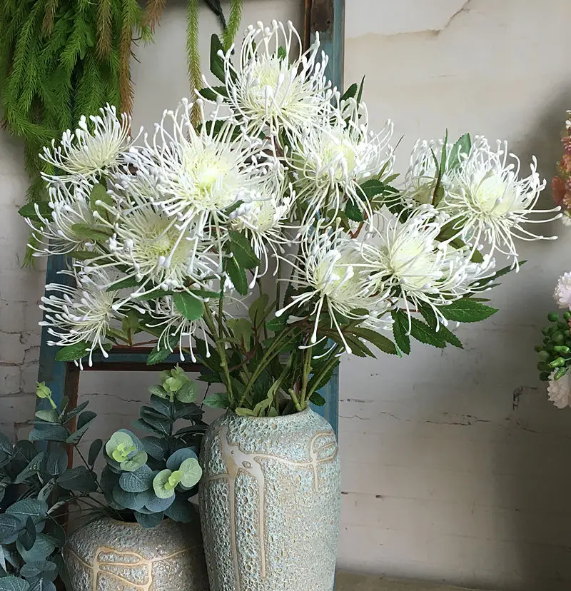 3 головки/ветка Leucospermum искусственные цветы для свадебного украшения Флорес Искусственные пластиковые искусственные цветы