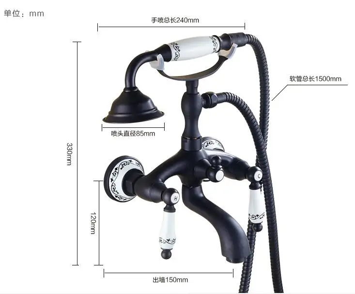 Смеситель для ванны с ручным душевым краном ванной комнаты Черный кран смеситель