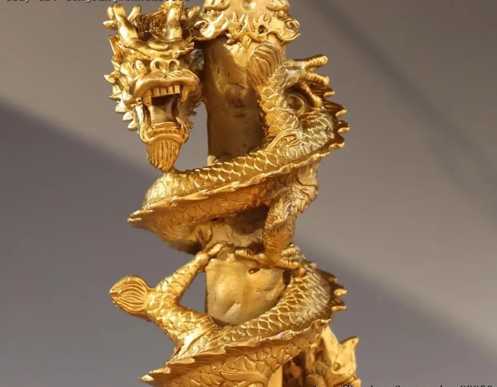 Чистая медь Китай медный фэншуй изгнание злых духов статуя меча дракона|Статуи и