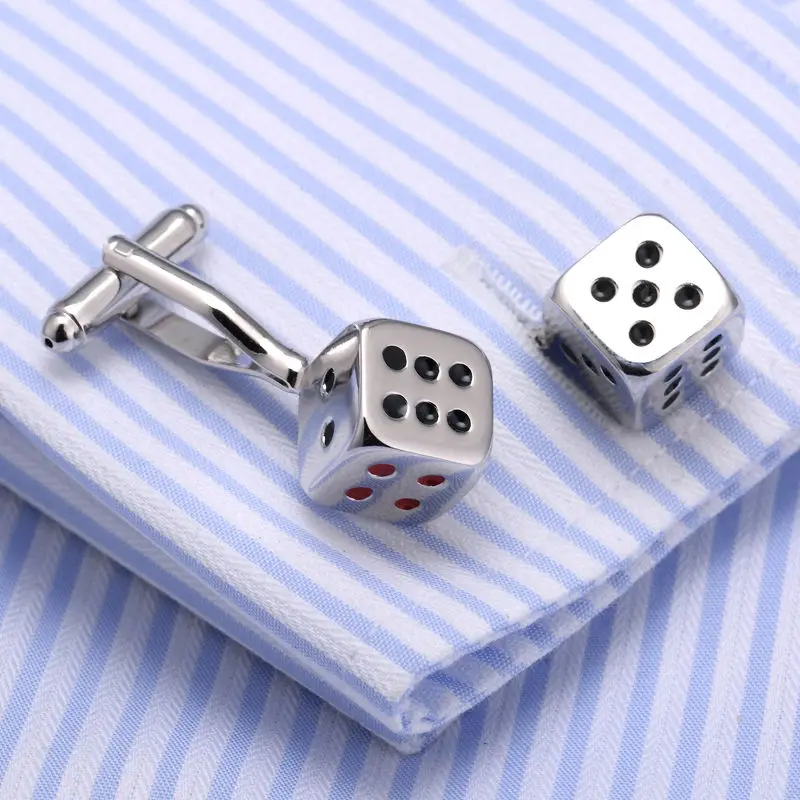 Vagula High Quality Square Silver Plated Dice Tie clip &amp Cufflinks Drop Glue Classical Wedding Cuff link 365 Funny Cuffs | Украшения и