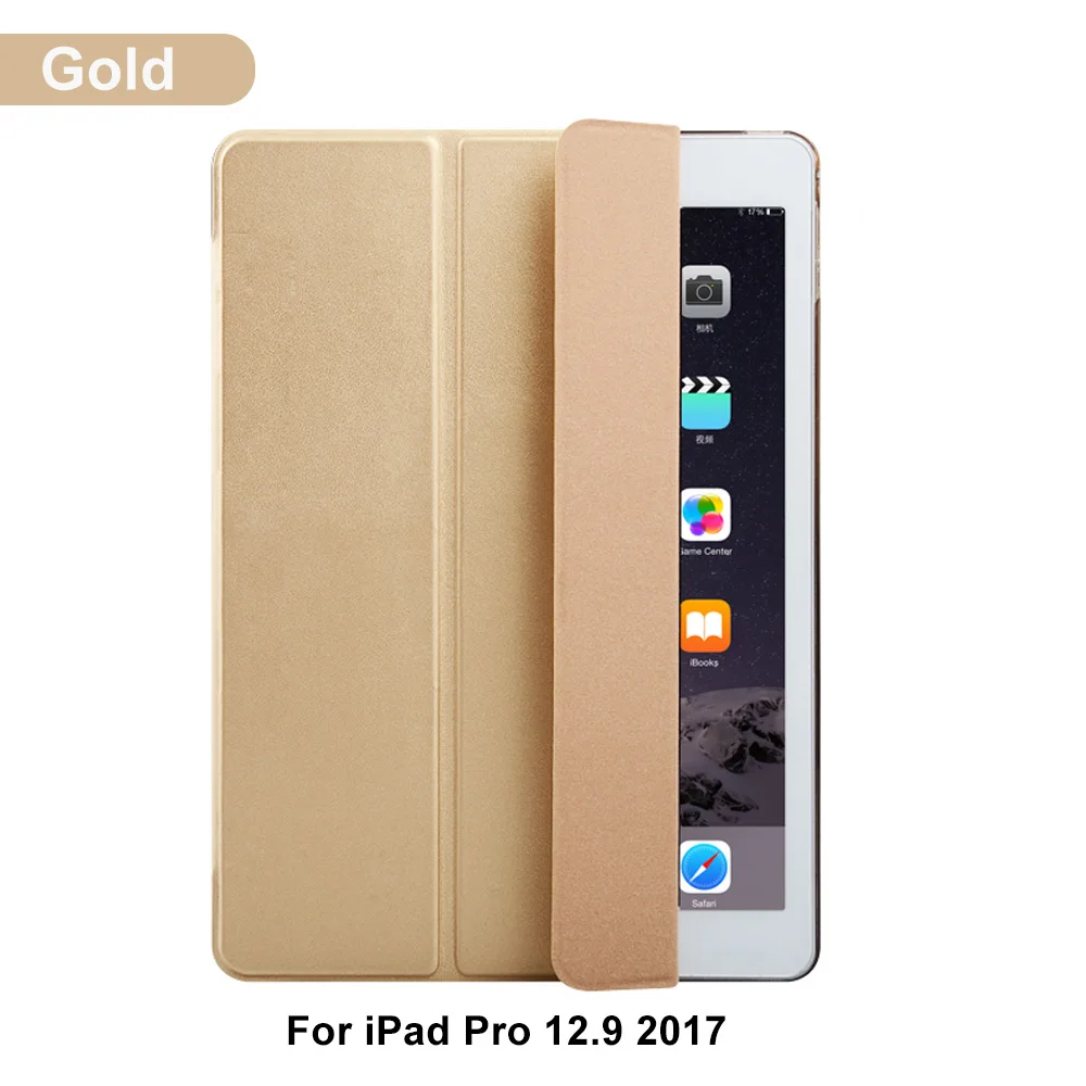 Умный чехол для Apple iPad Pro 12,9 12," из искусственной кожи чехол для планшета складной чехол-книжка с функцией автоматического пробуждения/сна - Цвет: Gold For 2017