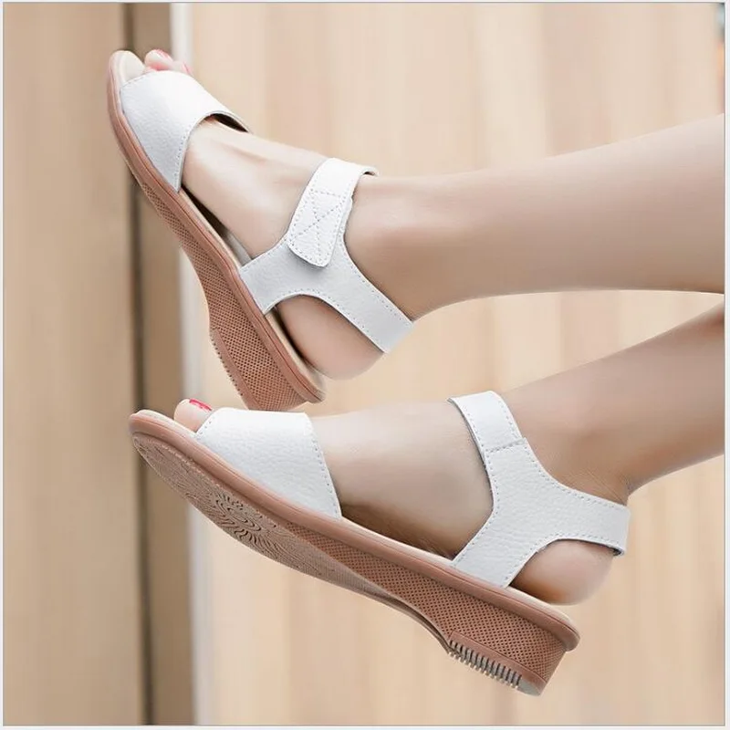 Летние женские сандалии из натуральной кожи на плоской подошве 2018 | Обувь