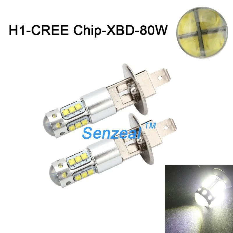 2 шт. 80 Вт H1 CREE Chips 16SMD XBD высокомощные Противотуманные фары светодиодный дневный